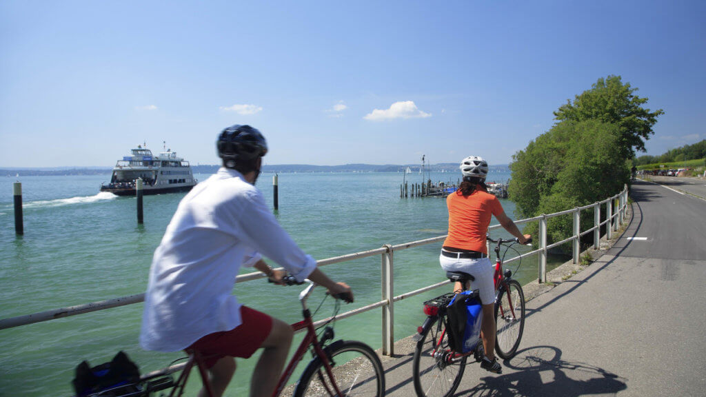 Cyclists along Lake Constance, Germany